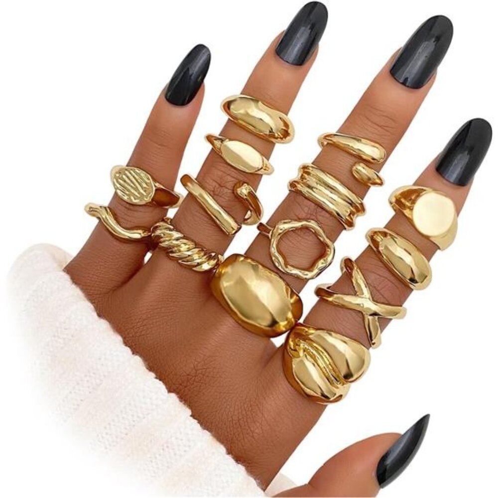 💗 Gold Ring Set | 14pcs Knuckle & Stacking Rings | Multiple Styles